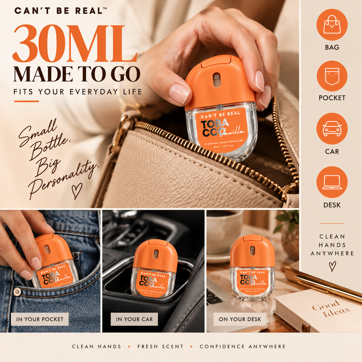Tobacco Vanilla Hand Sanitizer Spray lifestyle by CAN'T BE REAL
